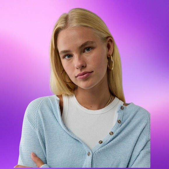 NEW!!! AMERICAN EAGLE BLUE Long Sleeve Henley T-Shirt - Size L - Picture 1 of 7